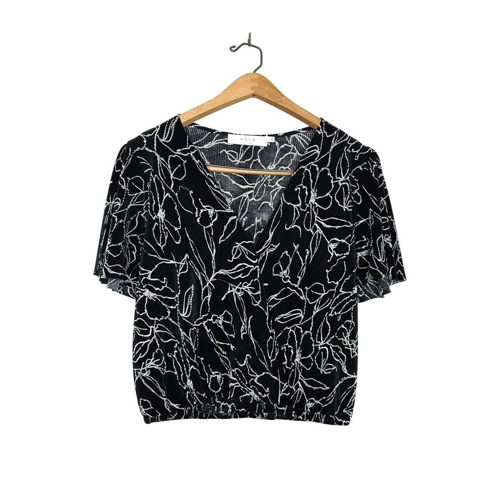 ASTR Nordstrom Womens Abstract Floral Print Crinkle Fabric Boxy Blouse Large L